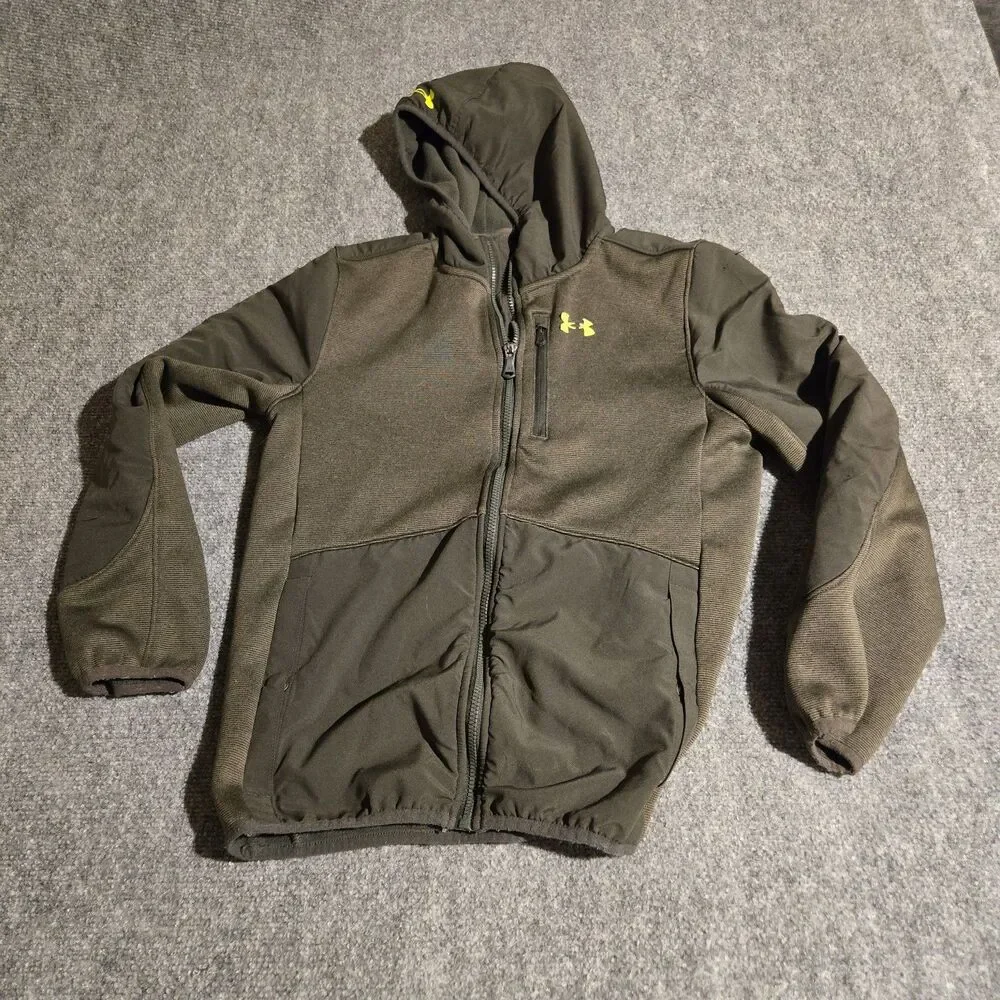 Under Armour Jacket Youth Large Green Full Zip Hood Pockets Spring/Fall Casual